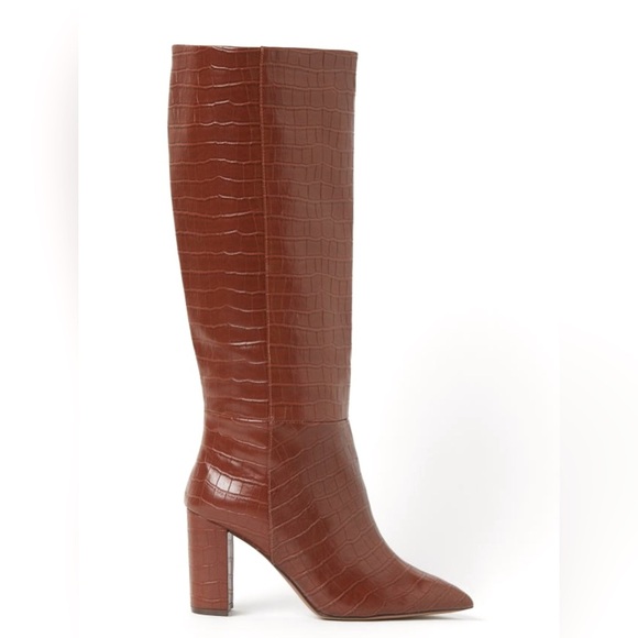 Women’s Croc Embossed Chunky Block Heel Brown Tall Boots Size 38 Fits Size 8 NEW - Picture 5 of 12